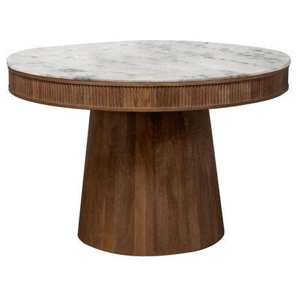 Ortega Round Marble Top Solid Base Dining Table White and Natural  - 46 diameter x 30.5 height