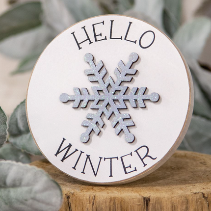 Hello Winter Snowflake Round Easel Sign
