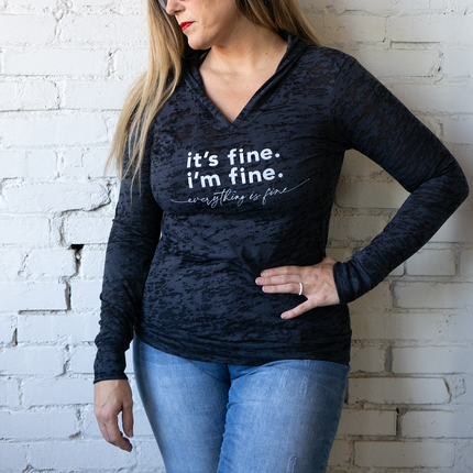 It's Fine, I'm Fine, Everything is Fine Burnout Hoodie T Charcoal Heather