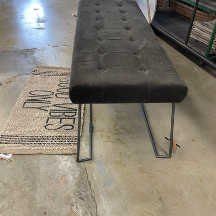 Brown Corduroy Upholstered Bench with Metal Legs