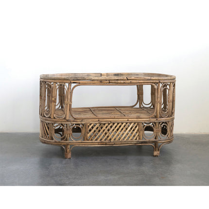 Bamboo and Glass Table with Shelf