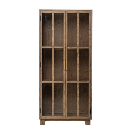 Oak Cabinet with Glass Doors and Shelves
